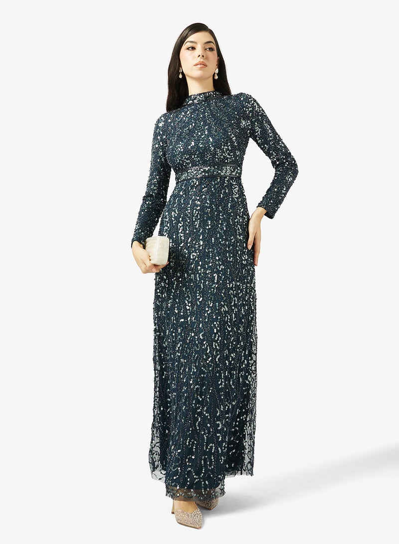 MARYISA High Neck Sequin Maxi Dress - Image 4